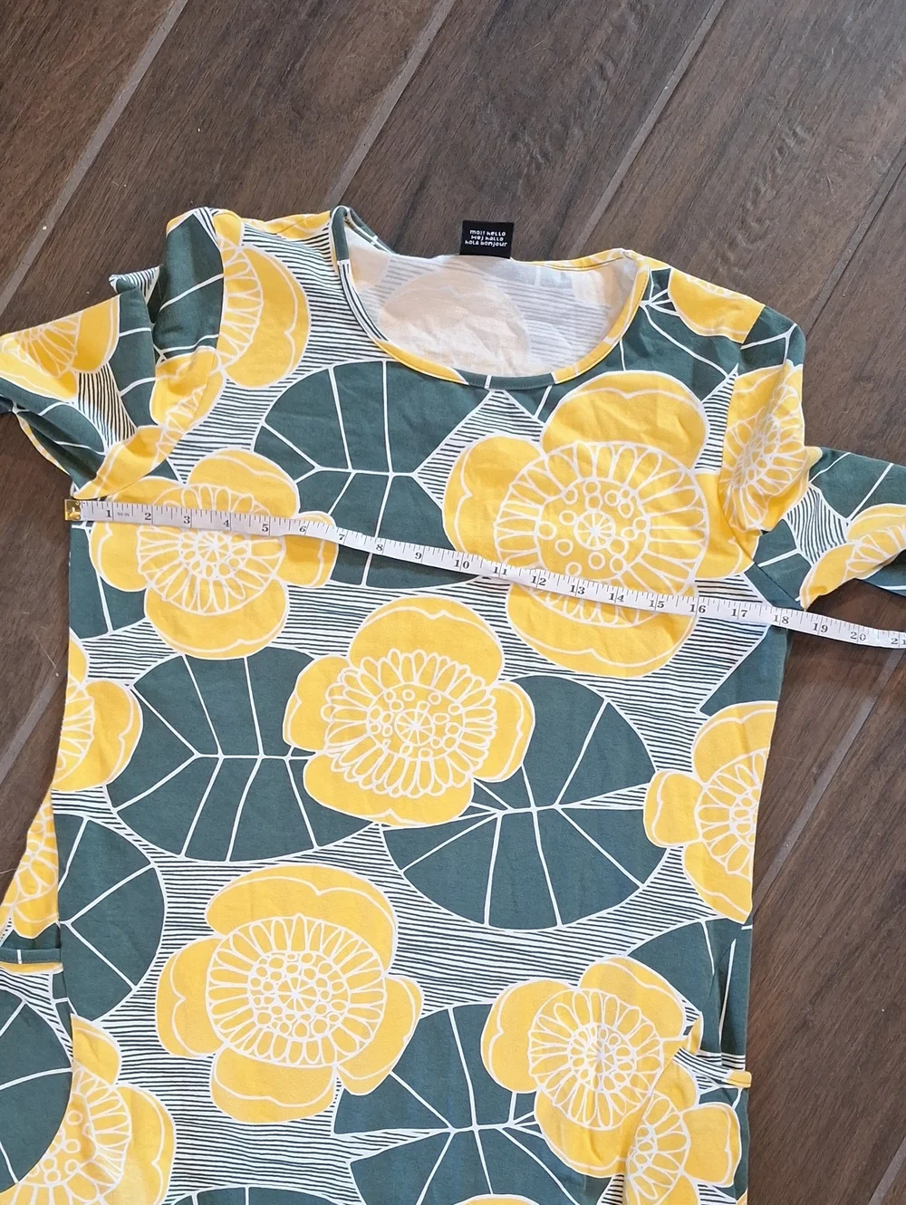 PaaPii Finland Kannel Tunic Organic Cotton Yellow & Green Floral Lagenlook LARGE